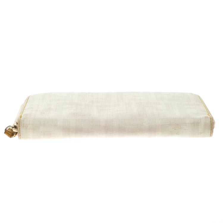 Pre Owned Fendi White Zucca Coated Canvas Zip Around Wallet