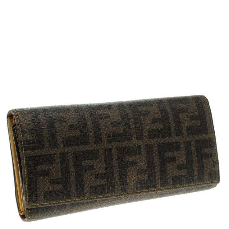 Pre Owned Fendi Tobacco Zucca Canvas Continental Flap Wallet