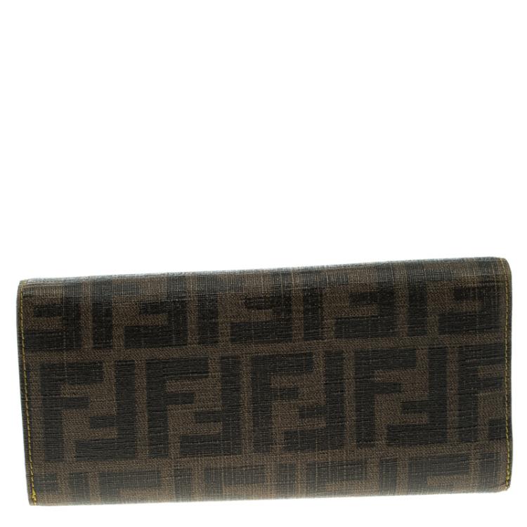 Pre Owned Fendi Tobacco Zucca Canvas Continental Flap Wallet