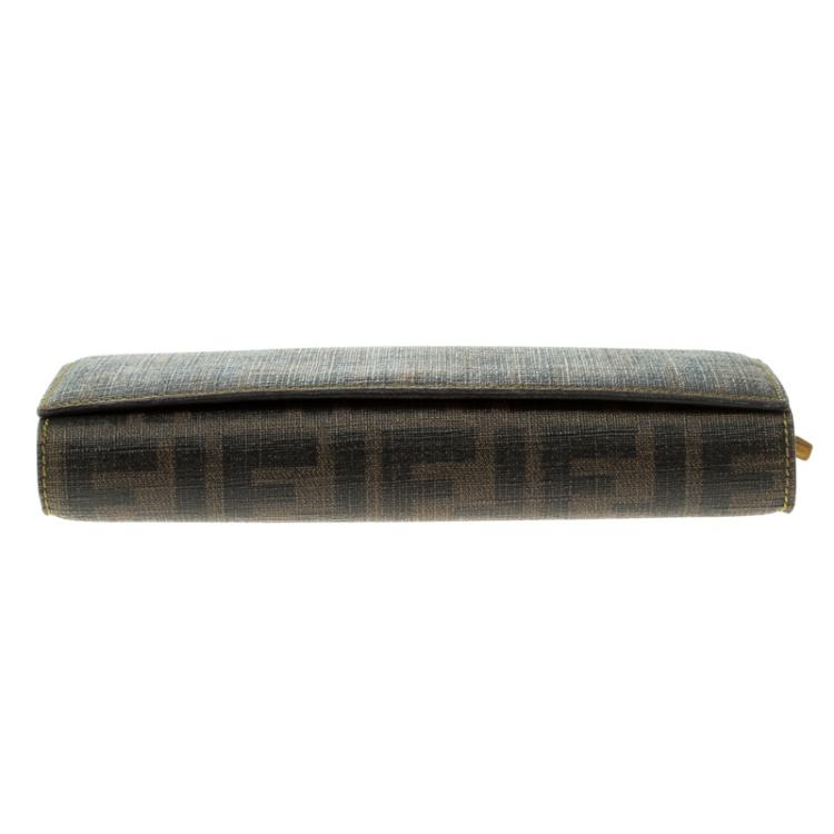 Pre Owned Fendi Tobacco Zucca Canvas Continental Flap Wallet