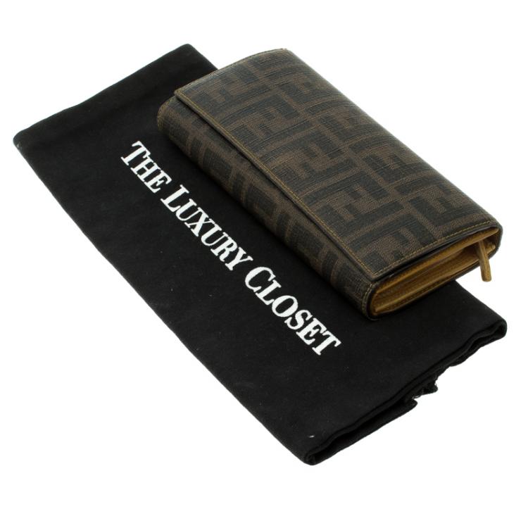 Pre Owned Fendi Tobacco Zucca Canvas Continental Flap Wallet