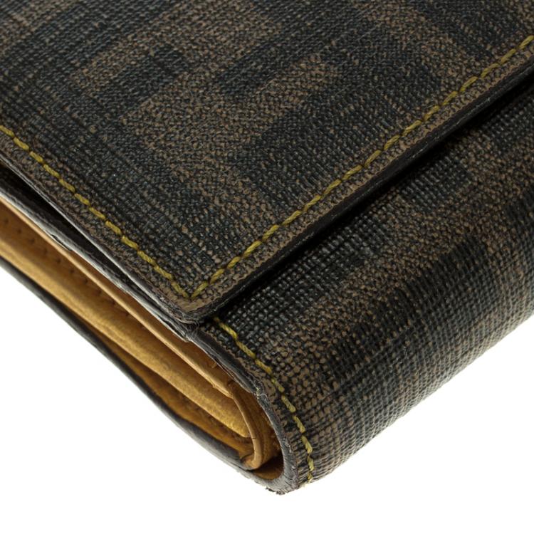 Pre Owned Fendi Tobacco Zucca Canvas Continental Flap Wallet