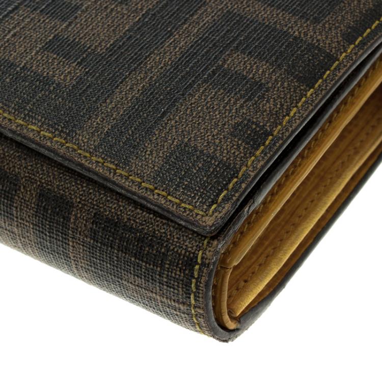Pre Owned Fendi Tobacco Zucca Canvas Continental Flap Wallet
