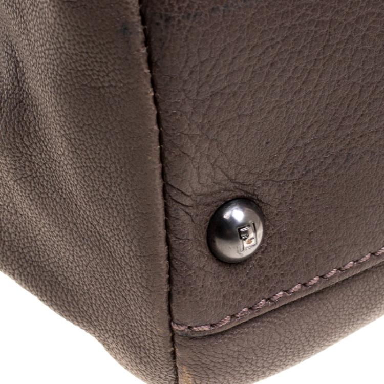 Pre Owned Fendi Dark Beige Ombre Leather Large Peekaboo Top Handle Bag