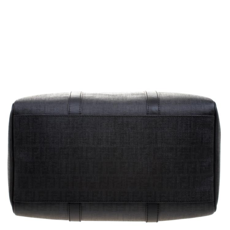 Pre Owned Fendi Black Zucchino Canvas Forever Bauletto Boston Bag