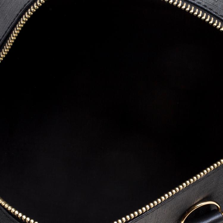Pre Owned Fendi Black Zucchino Canvas Forever Bauletto Boston Bag