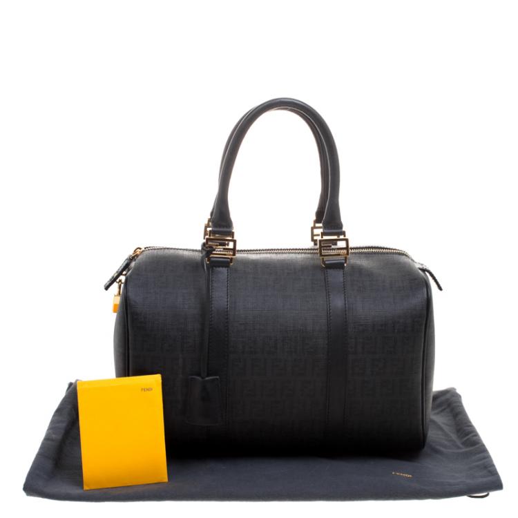 Pre Owned Fendi Black Zucchino Canvas Forever Bauletto Boston Bag