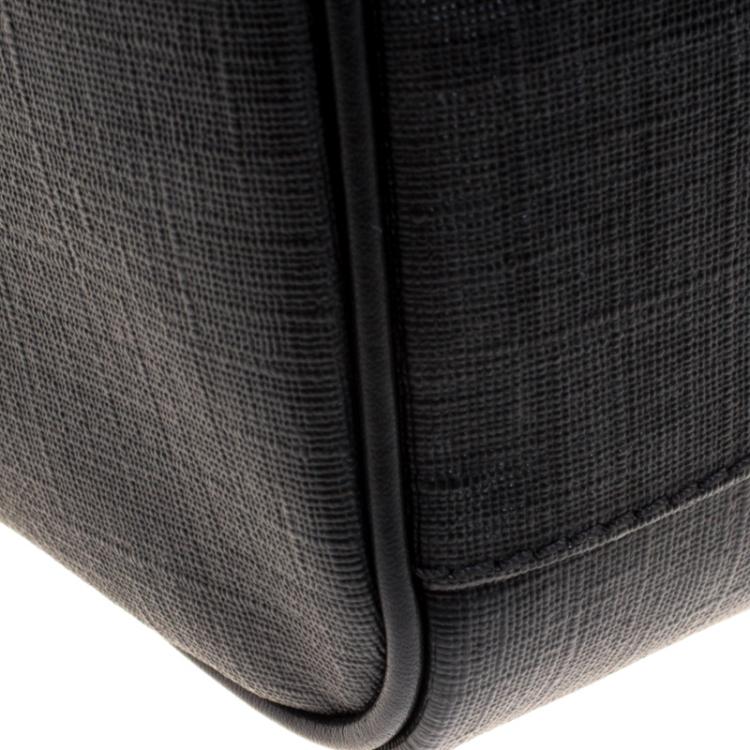 Pre Owned Fendi Black Zucchino Canvas Forever Bauletto Boston Bag