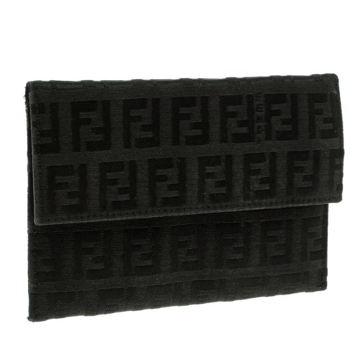 Pre Owned Fendi Black Zucchino Canvas Wallet