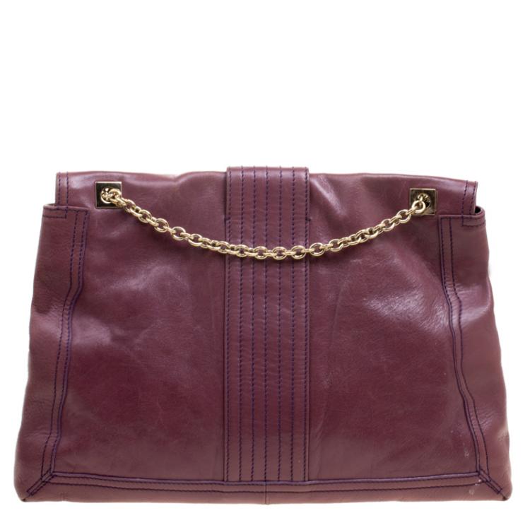 Pre Owned Fendi Burgundy Leather Maxi Baguette Flap Shoulder Bag