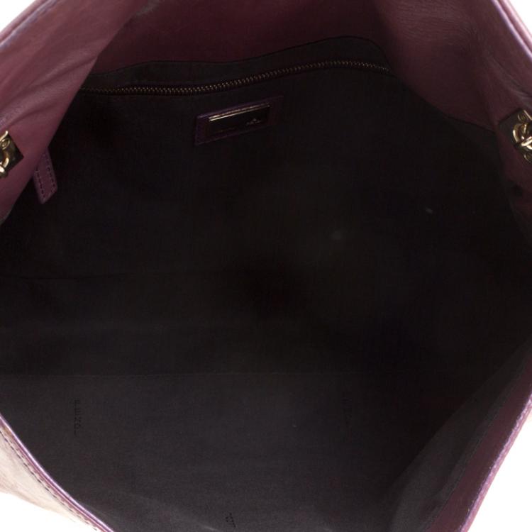 Pre Owned Fendi Burgundy Leather Maxi Baguette Flap Shoulder Bag