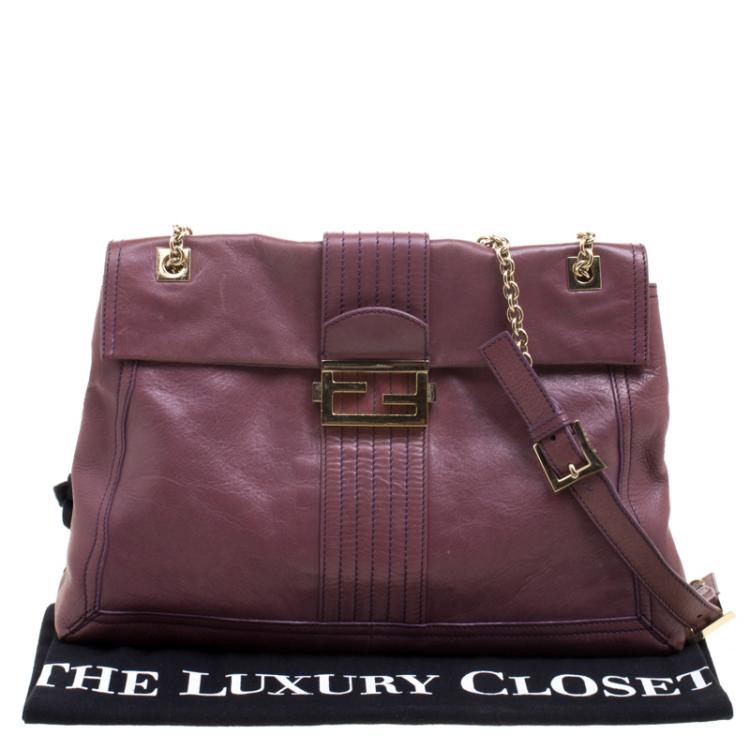 Pre Owned Fendi Burgundy Leather Maxi Baguette Flap Shoulder Bag