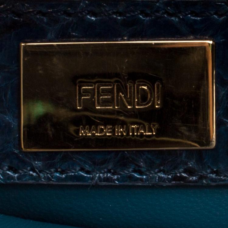 Pre Owned Fendi Navy Blue Python Mini Peekaboo Top Handle Bag