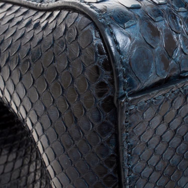 Pre Owned Fendi Navy Blue Python Mini Peekaboo Top Handle Bag