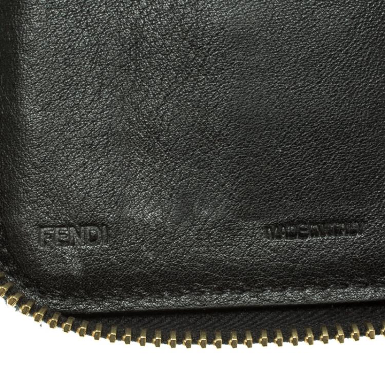 Pre Owned Fendi Black/Tobacco Pequin Canvas Zip Around Wallet