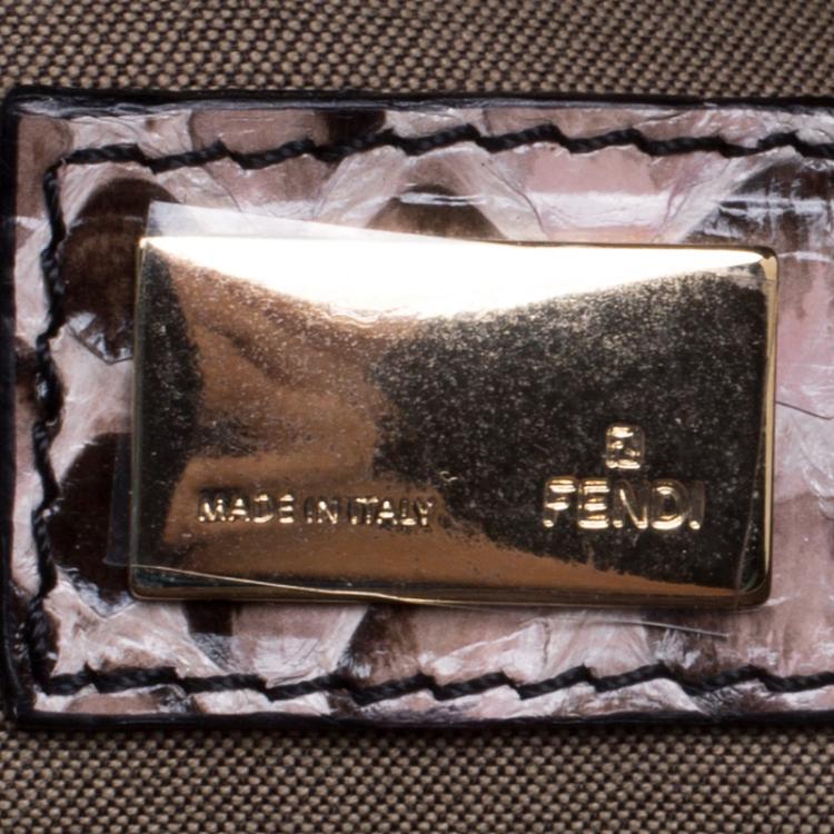 Pre Owned Fendi Beige Python Baguette Chain Flap Bag