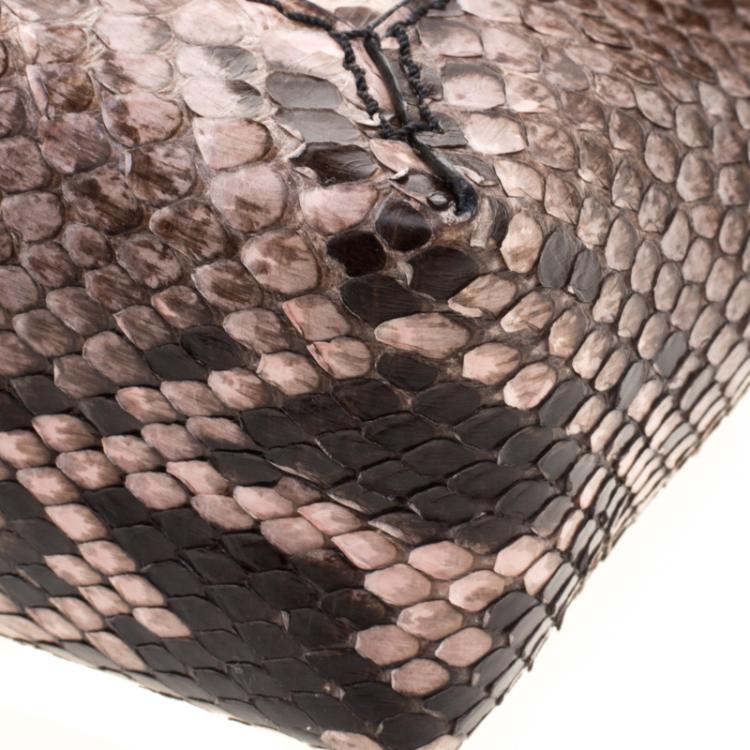 Pre Owned Fendi Beige Python Baguette Chain Flap Bag