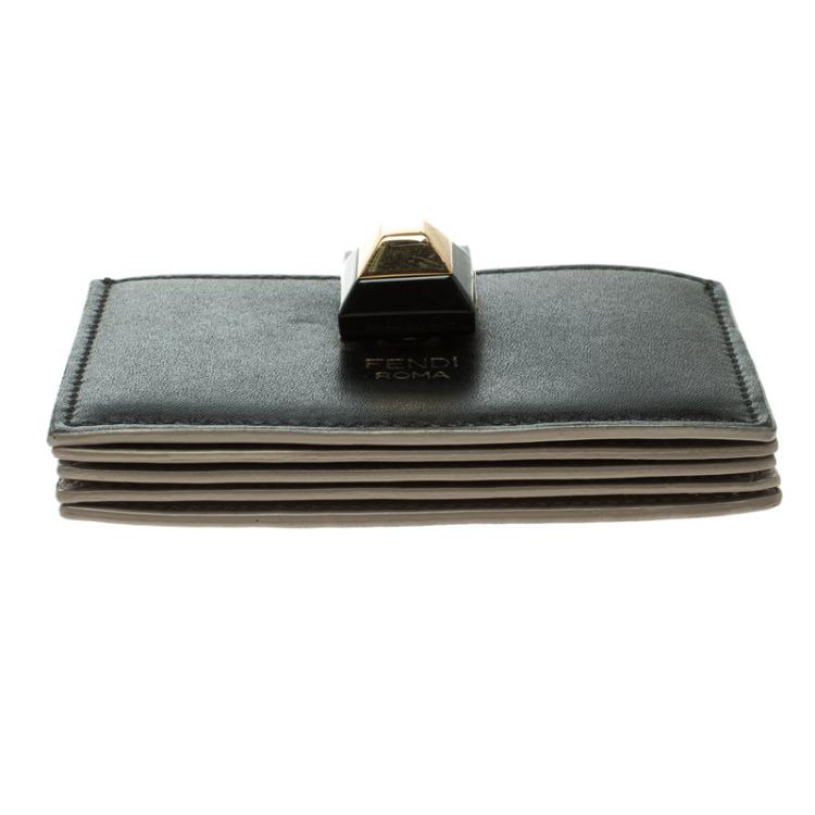 Pre Owned Fendi Black Leather Accordion Wallet 