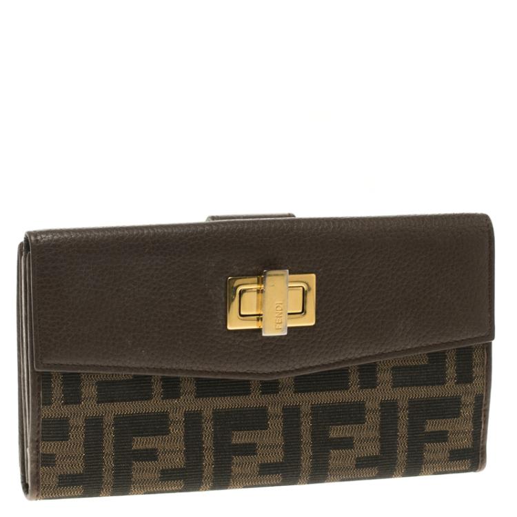 Pre Owned Fendi Brown Zucca Canvas and Leather Long Wallet