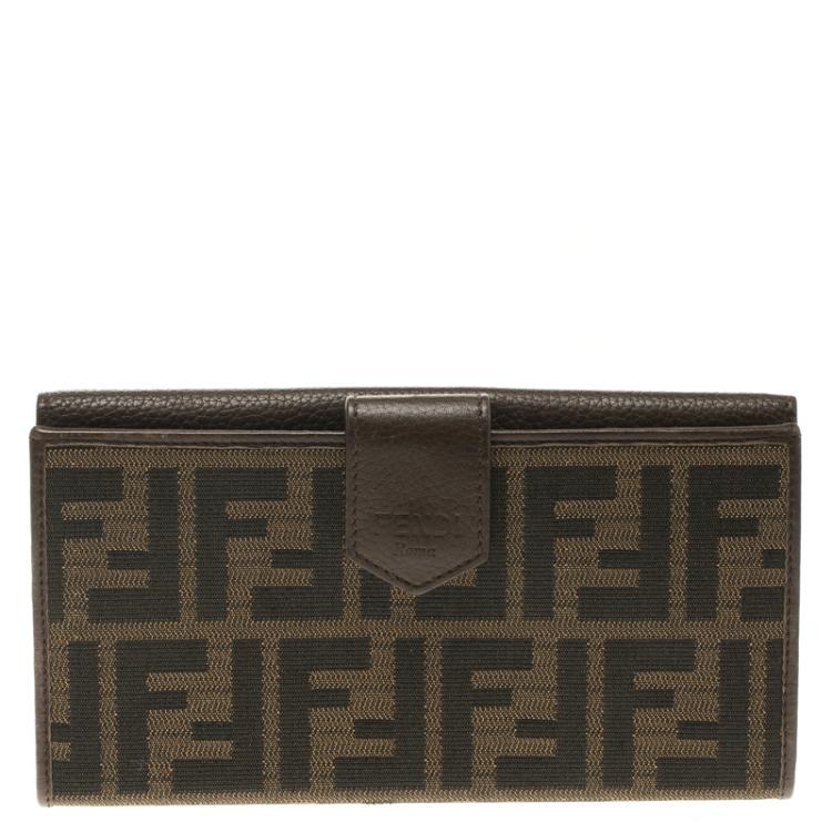 Pre Owned Fendi Brown Zucca Canvas and Leather Long Wallet
