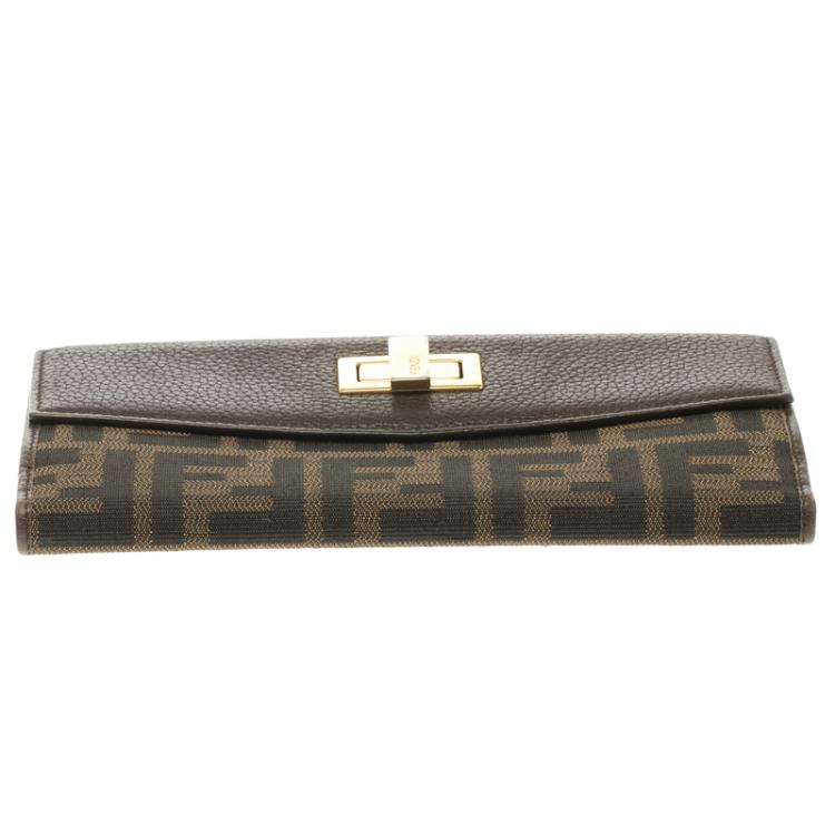 Pre Owned Fendi Brown Zucca Canvas and Leather Long Wallet