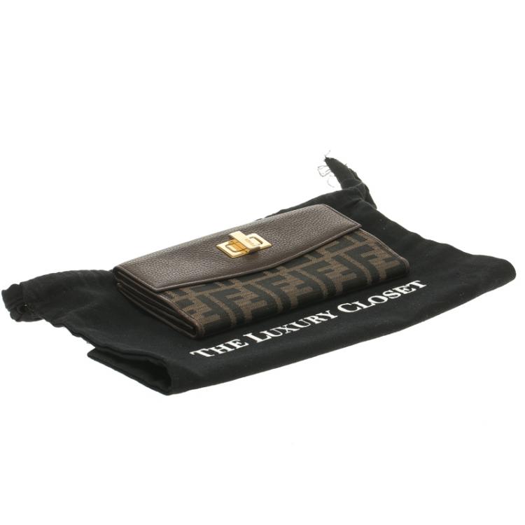Pre Owned Fendi Brown Zucca Canvas and Leather Long Wallet