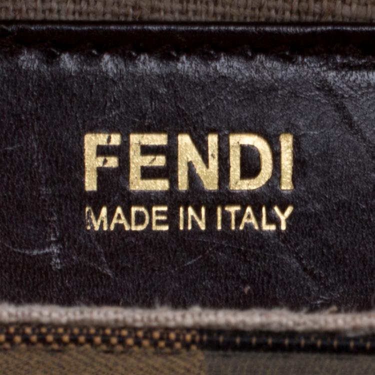 Pre Owned Fendi Black/Tobacco Leather and Pequin Canvas Silvana Top Handle Bag