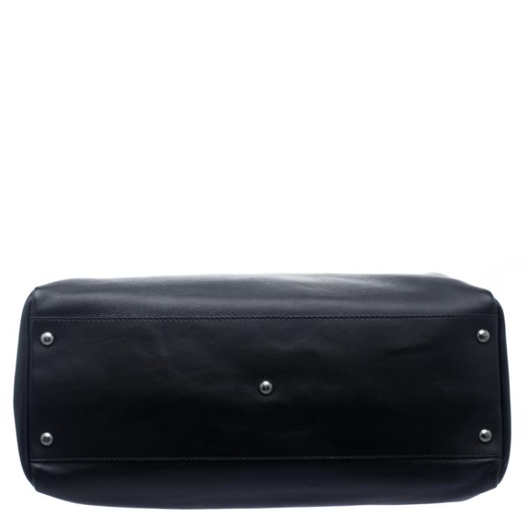 Pre Owned Fendi Black Leather with Python Lining Large Peekaboo Top Handle Bag
