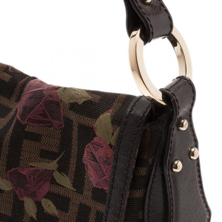 Pre Owned Fendi Tobacco Zucca Canvas Chef Rose Print Medium Bag