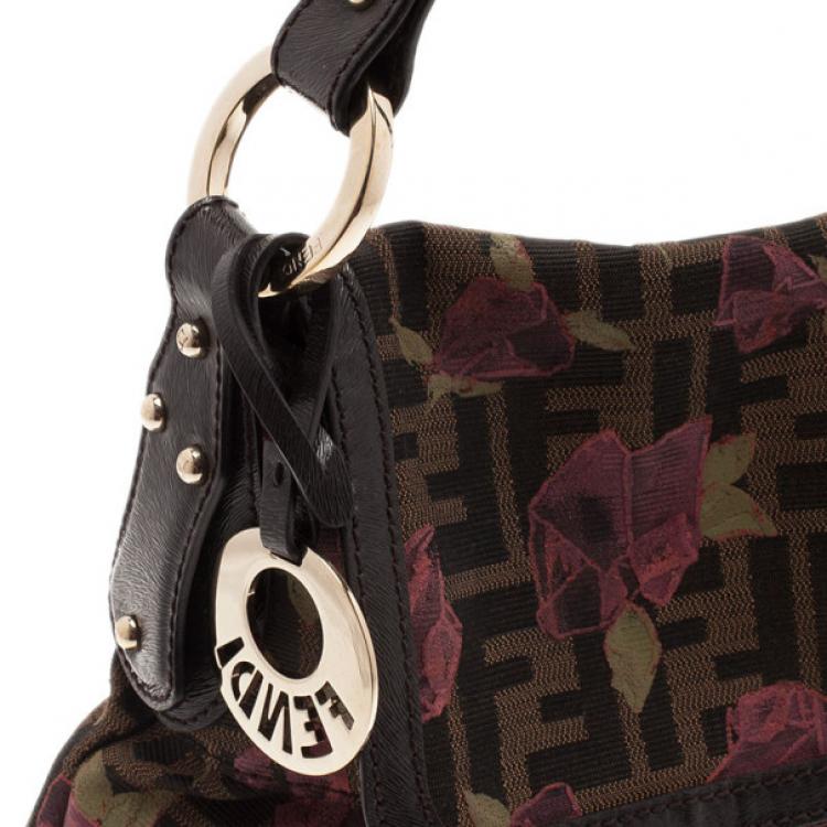 Pre Owned Fendi Tobacco Zucca Canvas Chef Rose Print Medium Bag