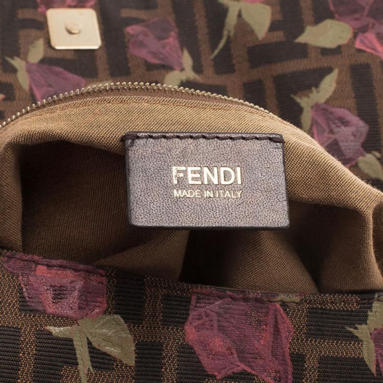 Pre Owned Fendi Tobacco Zucca Canvas Chef Rose Print Medium Bag