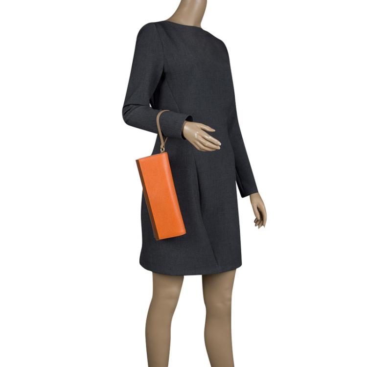 Pre Owned Fendi Orange/Grey Leather Rush Wrislet Clutch