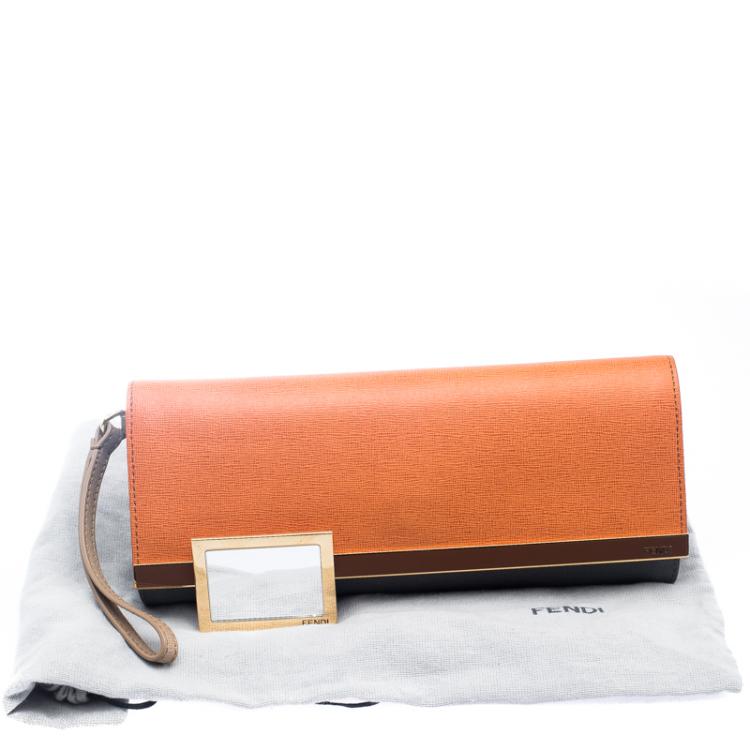 Pre Owned Fendi Orange/Grey Leather Rush Wrislet Clutch