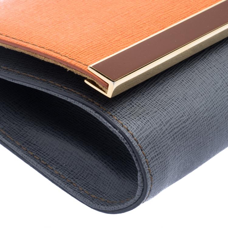 Pre Owned Fendi Orange/Grey Leather Rush Wrislet Clutch