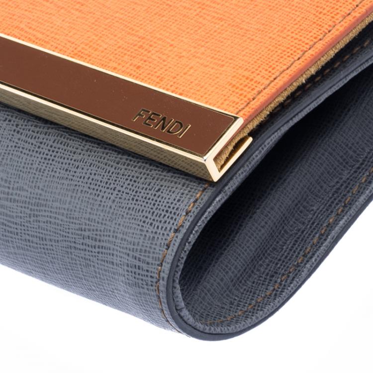 Pre Owned Fendi Orange/Grey Leather Rush Wrislet Clutch