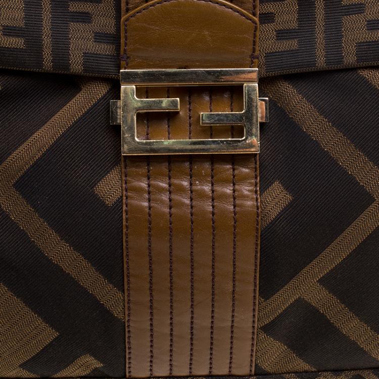 Pre Owned Fendi Tobacco Zucca Canvas Maxi Baguette Flap Shoulder Bag