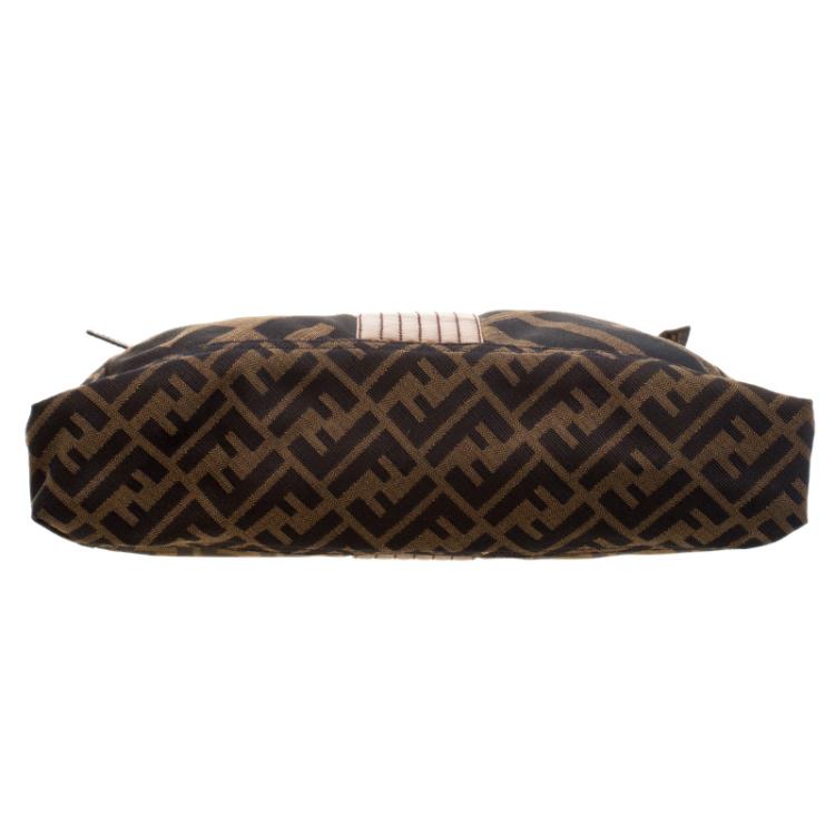 Pre Owned Fendi Tobacco Zucca Canvas Maxi Baguette Flap Shoulder Bag