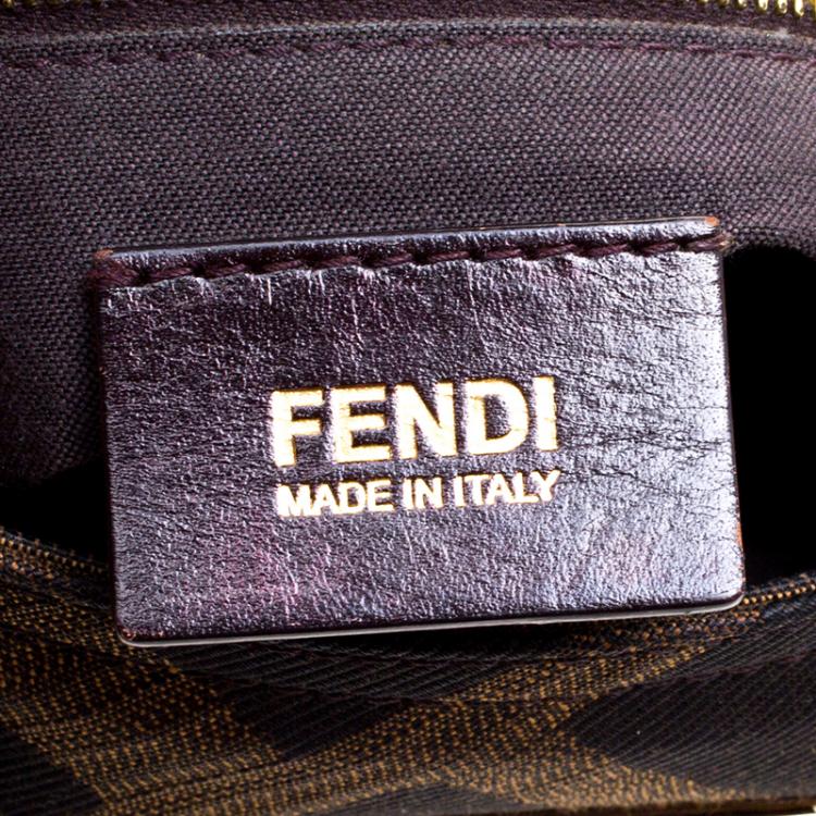 Pre Owned Fendi Tobacco Zucca Canvas Maxi Baguette Flap Shoulder Bag