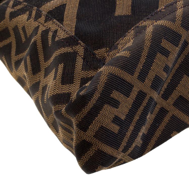Pre Owned Fendi Tobacco Zucca Canvas Maxi Baguette Flap Shoulder Bag