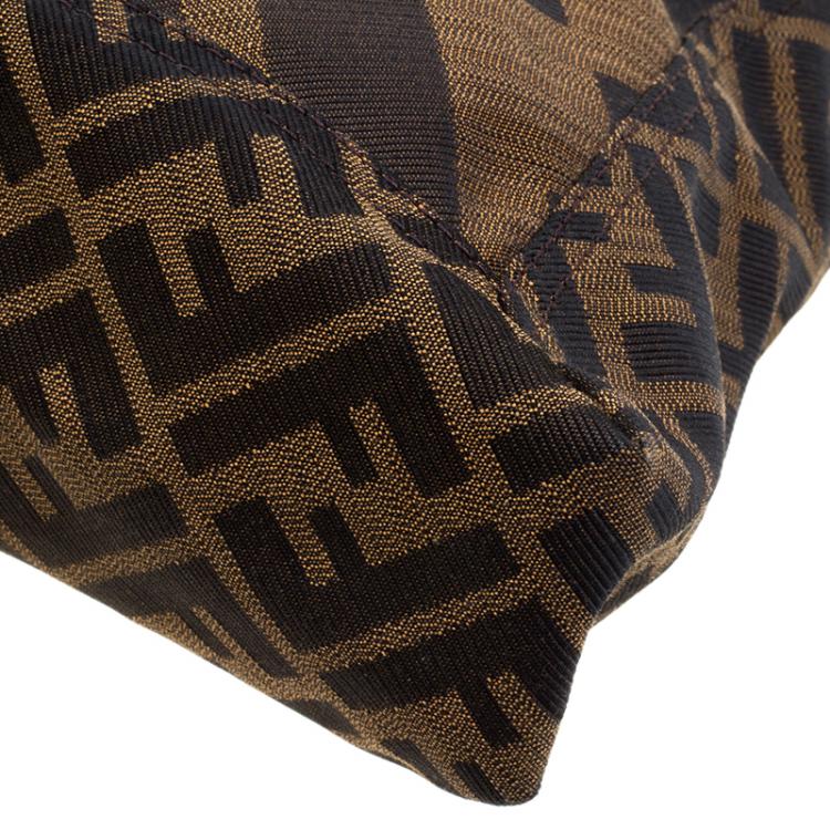 Pre Owned Fendi Tobacco Zucca Canvas Maxi Baguette Flap Shoulder Bag