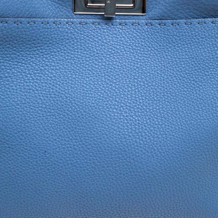 Pre Owned Fendi Blue Selleria Leather Medium Peekaboo Top Handle Bag