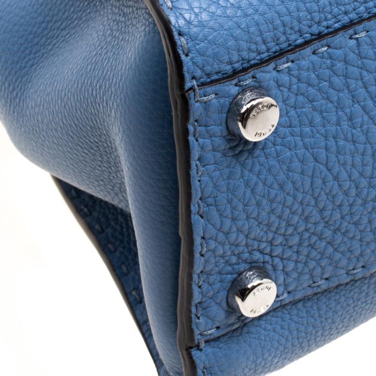 Pre Owned Fendi Blue Selleria Leather Medium Peekaboo Top Handle Bag