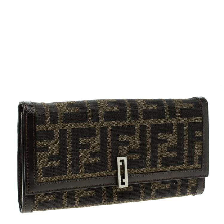 Pre Owned Fendi Tobacco Zucca Canvas Vintage Flap Wallet