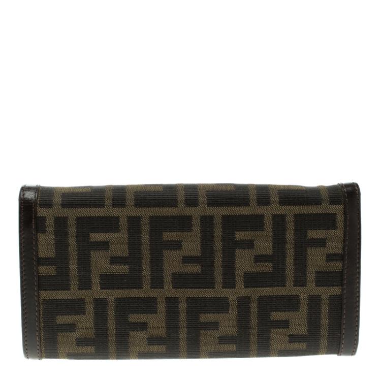 Pre Owned Fendi Tobacco Zucca Canvas Vintage Flap Wallet
