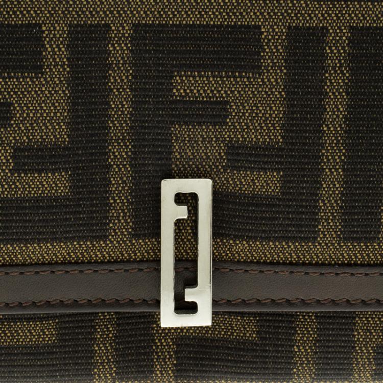 Pre Owned Fendi Tobacco Zucca Canvas Vintage Flap Wallet