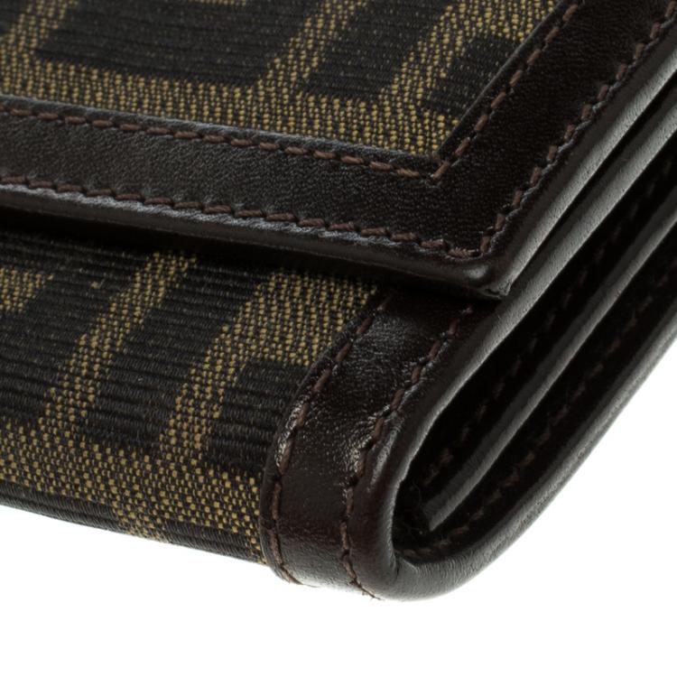 Pre Owned Fendi Tobacco Zucca Canvas Vintage Flap Wallet