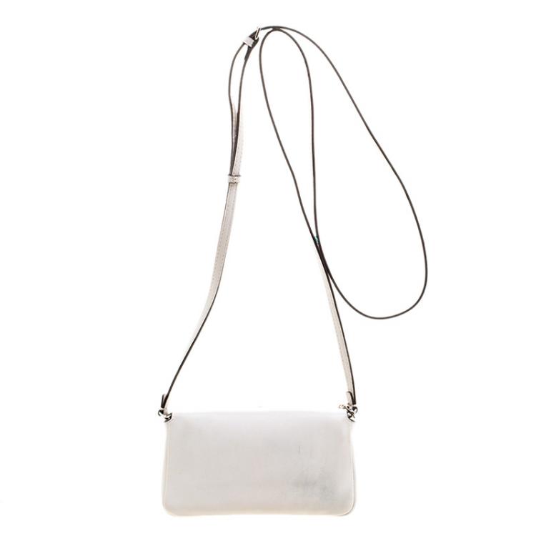 Pre Owned Fendi White Leather Micro Monster Baguette Bag