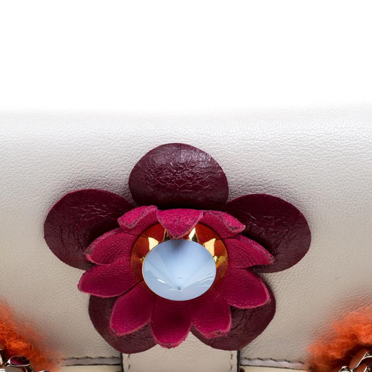 Pre Owned Fendi White Leather Micro Monster Baguette Bag