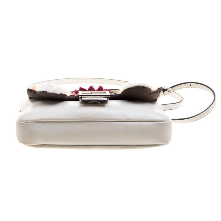 Pre Owned Fendi White Leather Micro Monster Baguette Bag