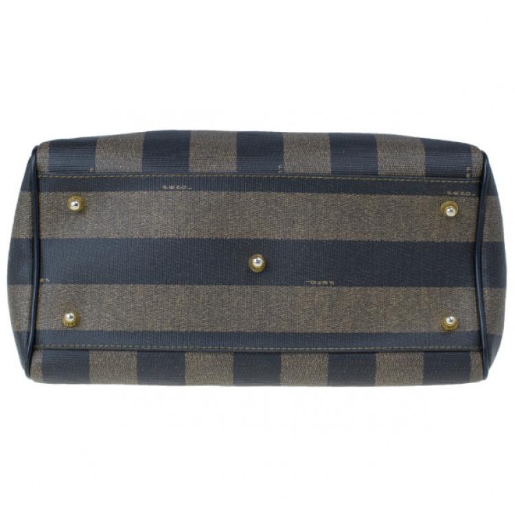 Pre Owned Fendi Black Striped Pequin Small Boston Bag